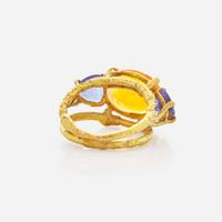 A 14K Fire Opal and Tanzanite Ring by Sam Shaw