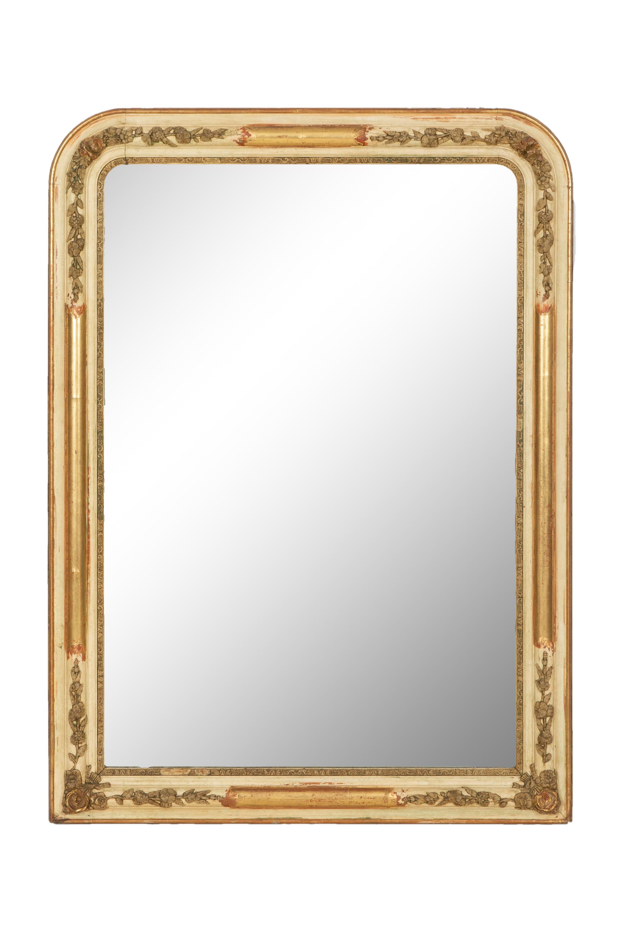 A Napoleon III Painted and Parcel Gilt Overmantle Mirror