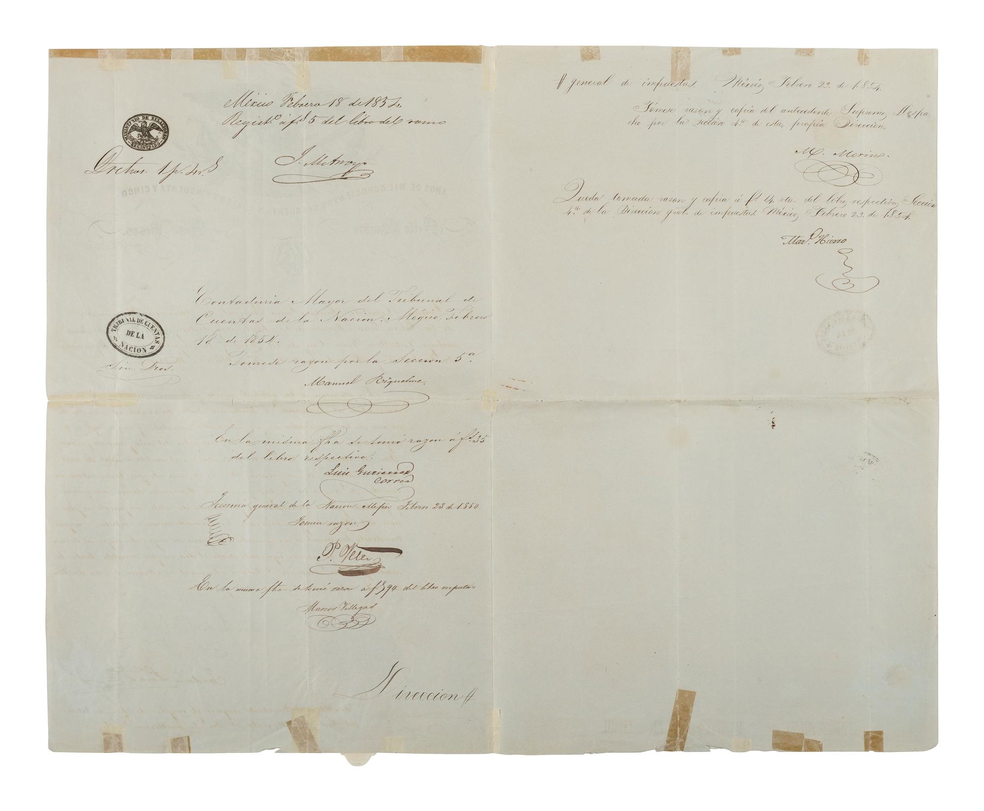 SANTA ANNA, Antonio López de (1794-1876). Document signed as President of Mexico, 8 February 1854.
