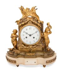 RELEASED TO OWNER - A French Gilt Bronze and Marble Mantel Clock