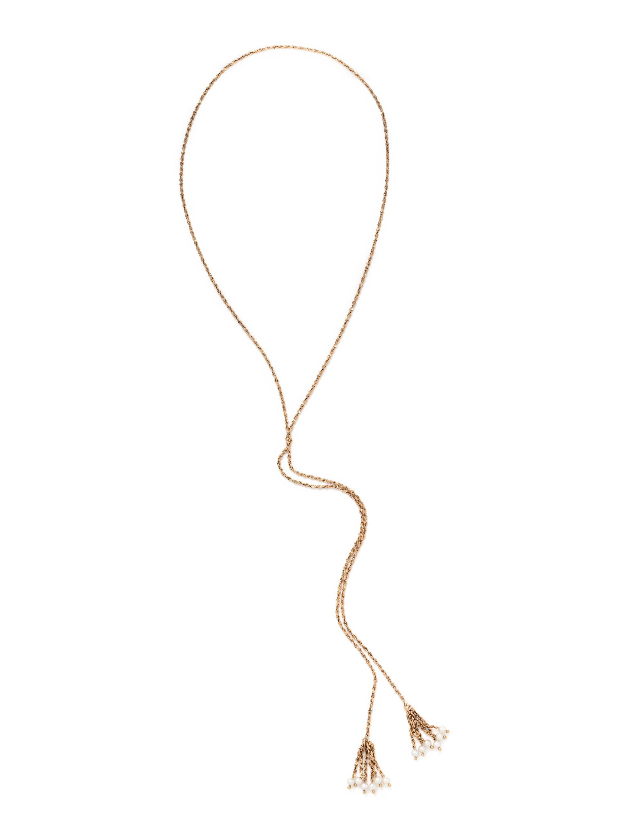 YELLOW GOLD AND CULTURED PEARL LARIAT NECKLACE