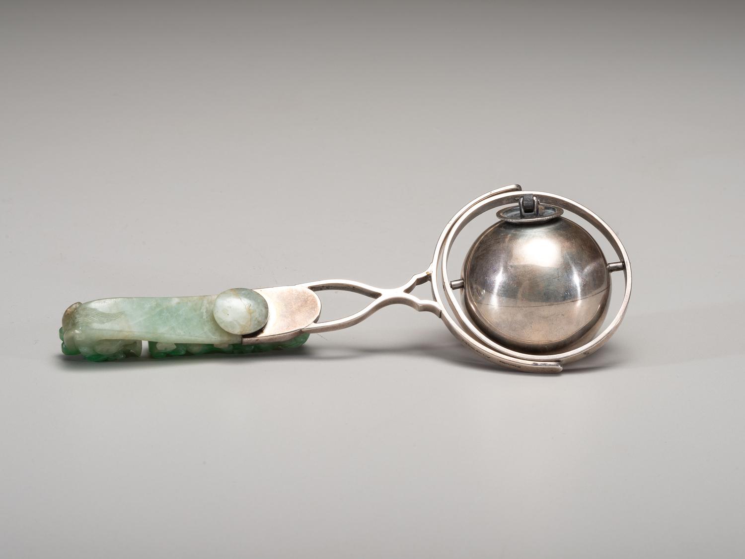 A Chinese Silver and Carved Jade Table Cigarette Lighter Identified to Eleanor Roosevelt