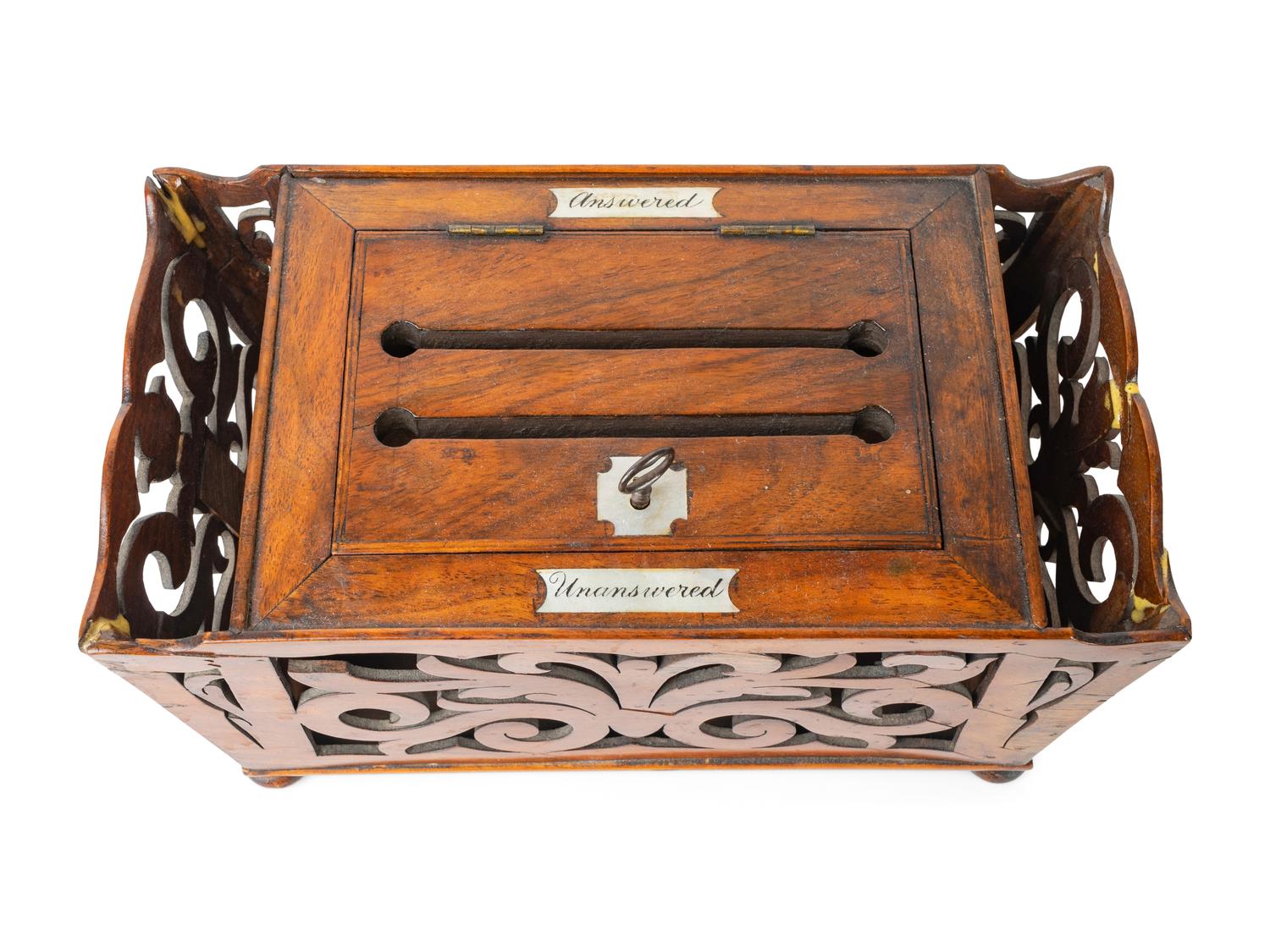 An English Mother-of-Pearl Inset Mahogany Letter Box — 19TH CENTURY