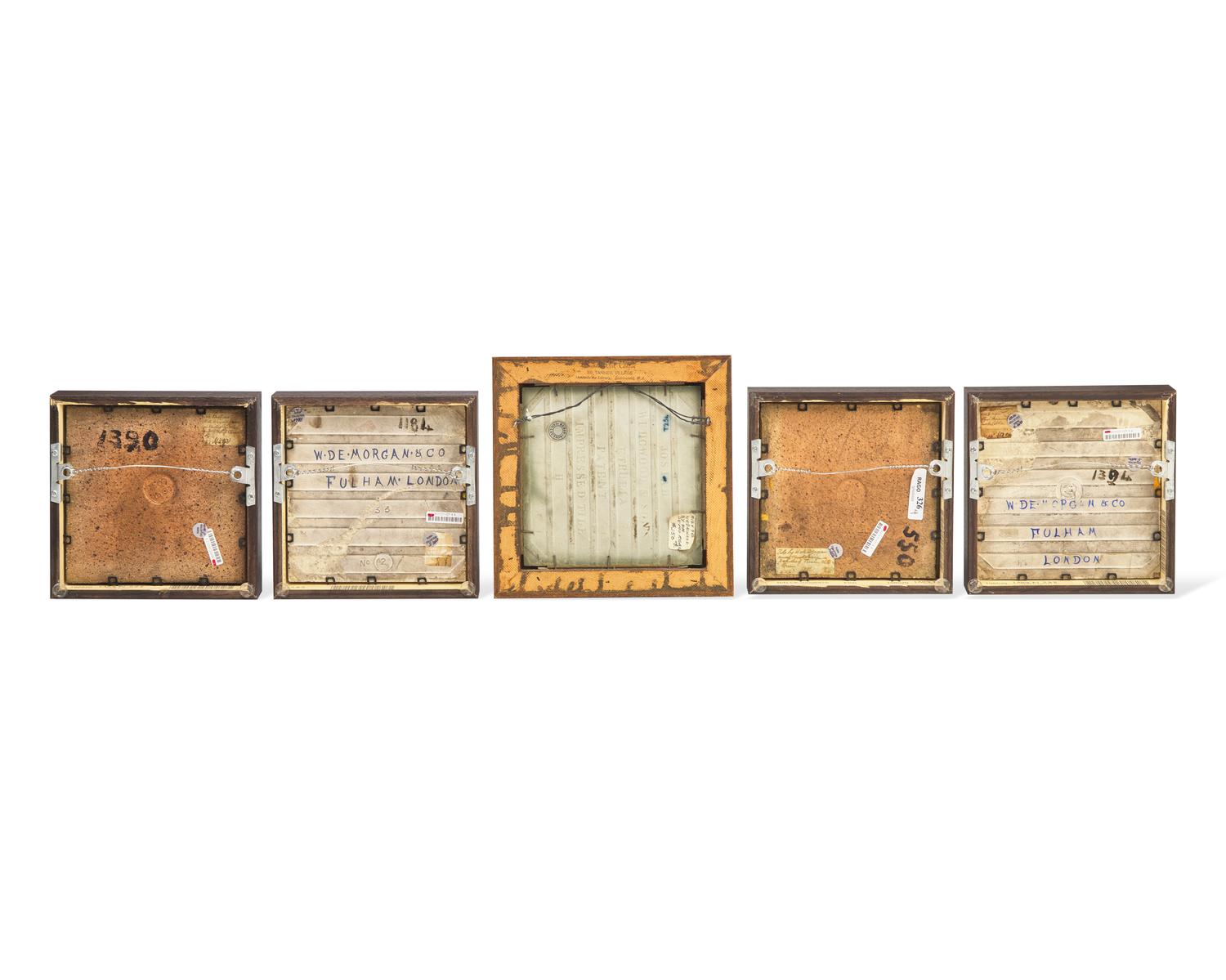 A Group of Five Framed Wedgwood William de Morgan Tiles