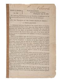 [LINCOLN, Abraham (1809-1865)] -- [AFRICAN AMERICANA]. General Orders No. 139, Lincoln's preliminary emancipation proclamation, with Lincoln signature, a Field and Sickles forgery.