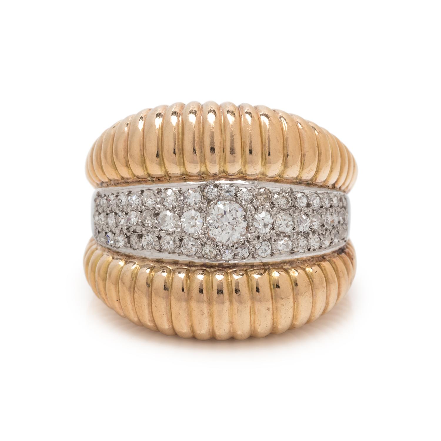 YELLOW GOLD, PLATINUM AND DIAMOND RING