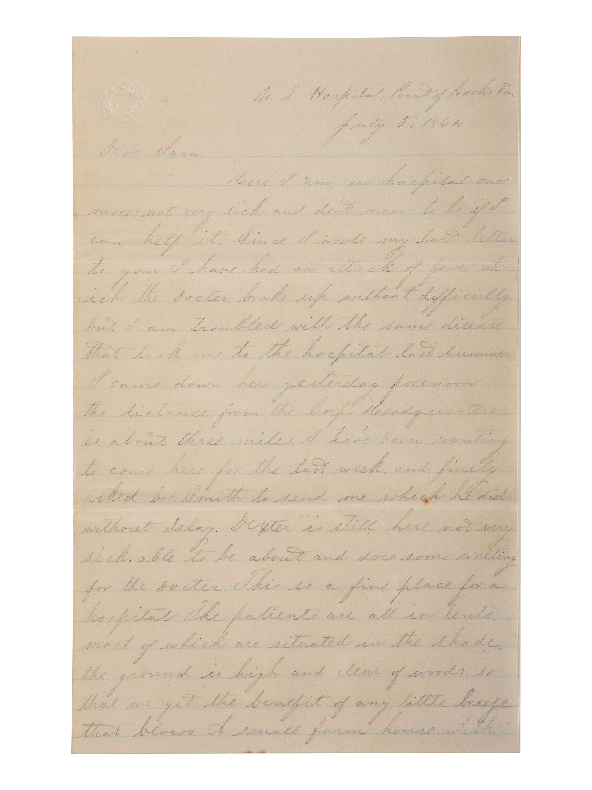 [CIVIL WAR]. War-date letters of Corporal Edwin J. Barden, 7th Regiment Connecticut Volunteer Infantry, combat soldier and later clerk at Headquarters Department of the South, Headquarters X Corps, and Headquarters US Army, Office of Chief Commissary.