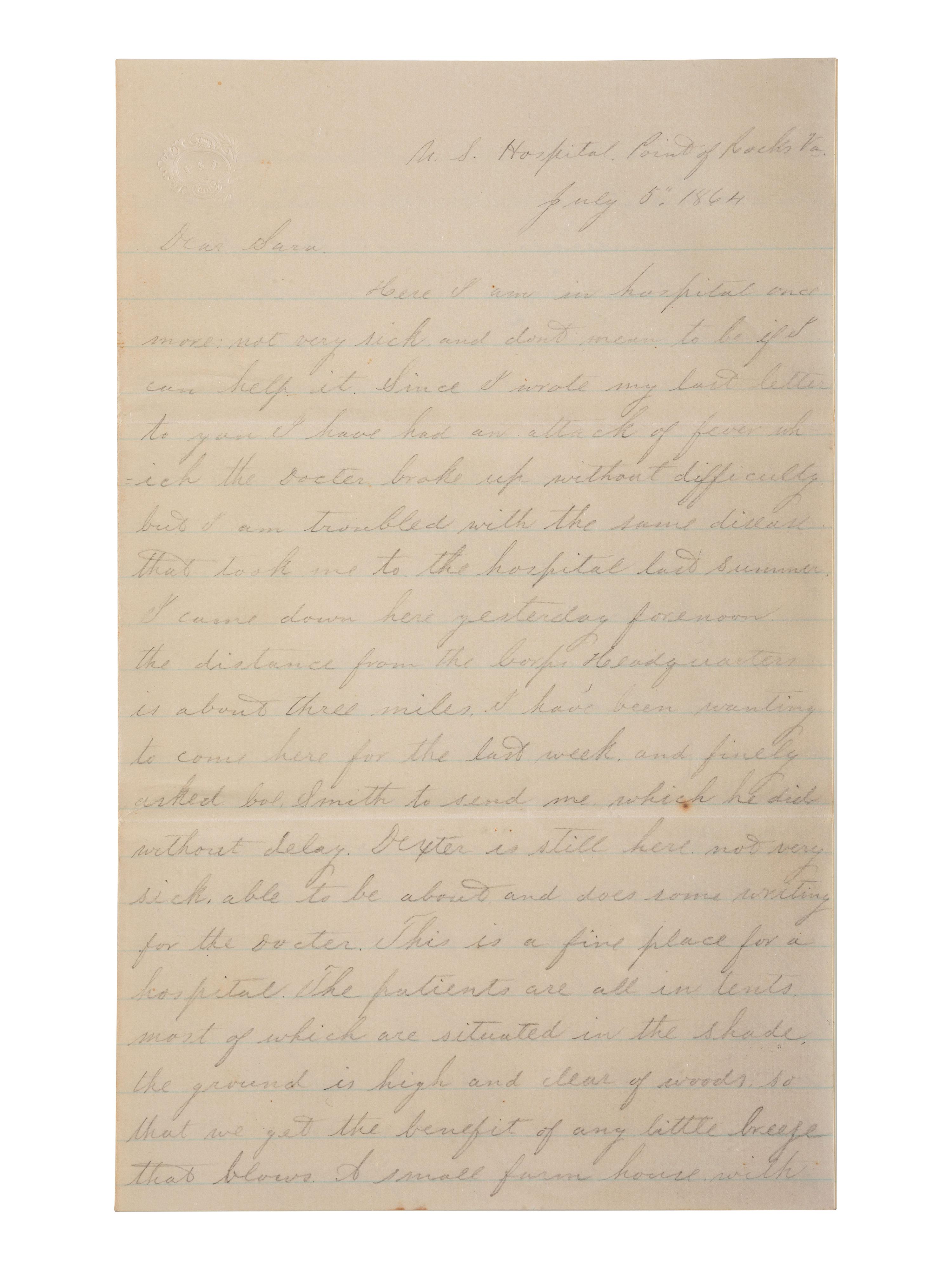 [CIVIL WAR]. War-date letters of Corporal Edwin J. Barden, 7th Regiment Connecticut Volunteer Infantry, combat soldier and later clerk at Headquarters Department of the South, Headquarters X Corps, and Headquarters US Army, Office of Chief Commissary.