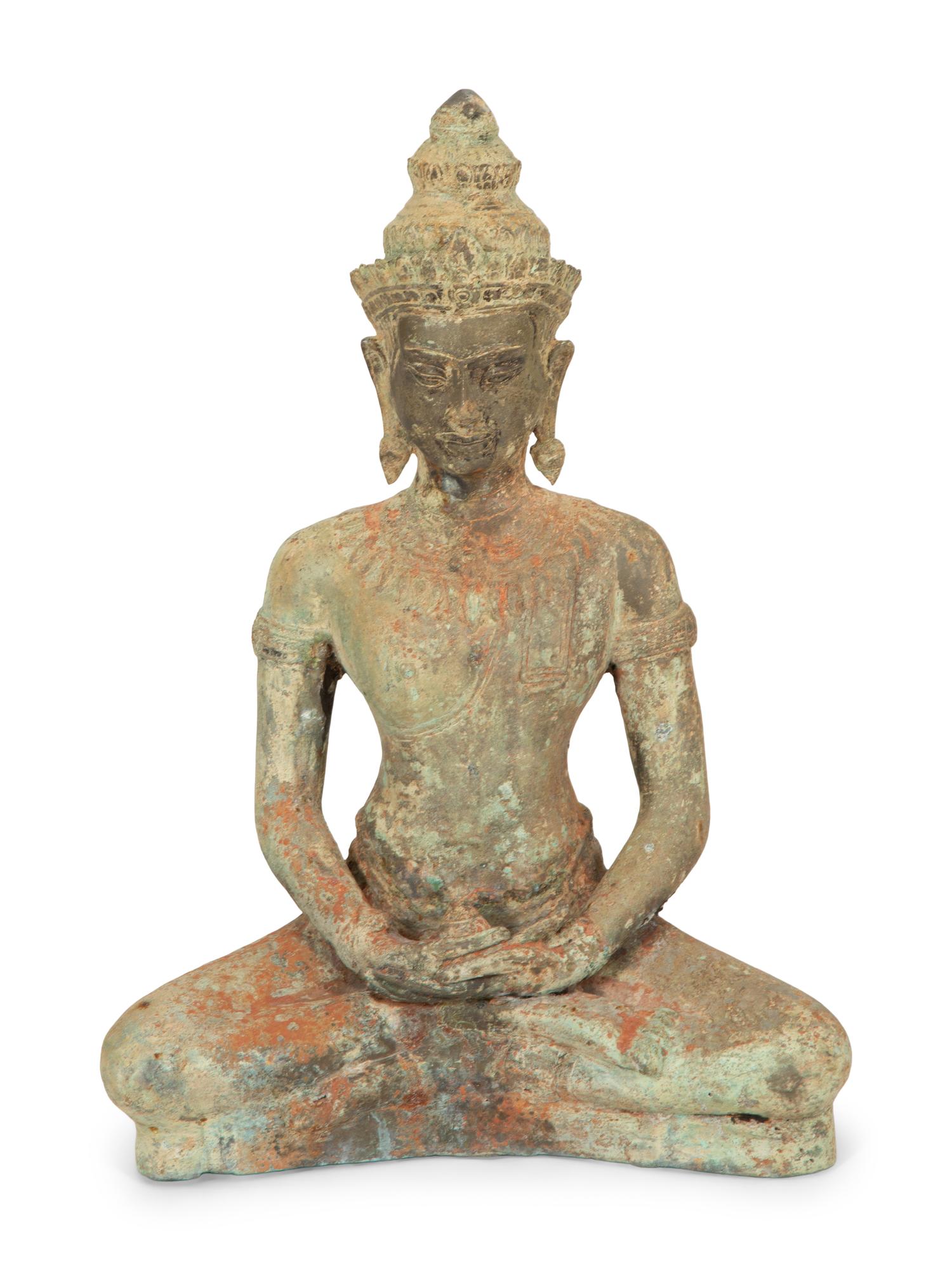 A Southeast Asian Polychrome-Painted Bronze Seated Bodhisattva