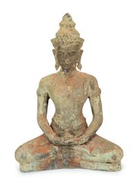 A Southeast Asian Polychrome-Painted Bronze Seated Bodhisattva
