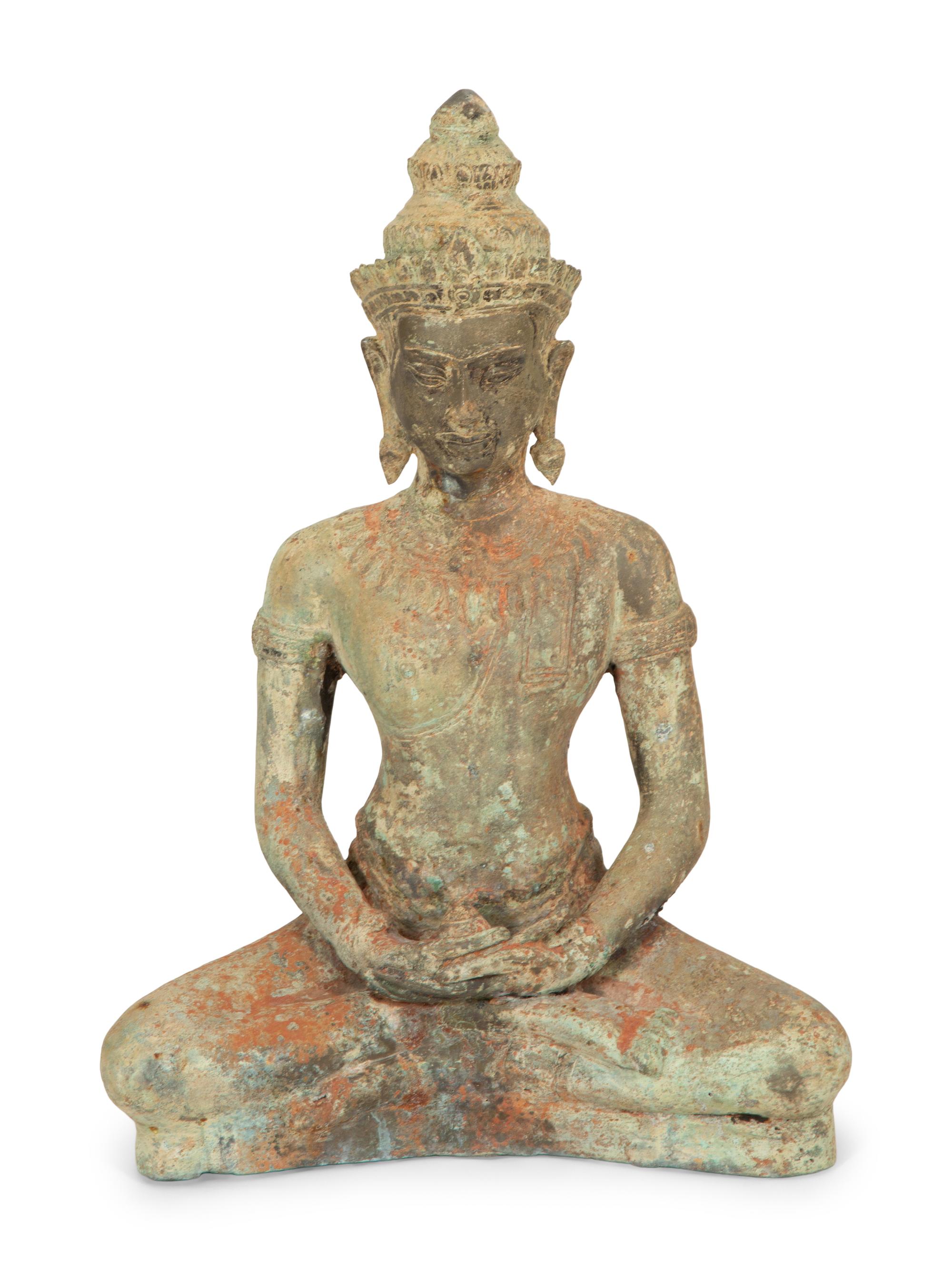 A Southeast Asian Polychrome-Painted Bronze Seated Bodhisattva