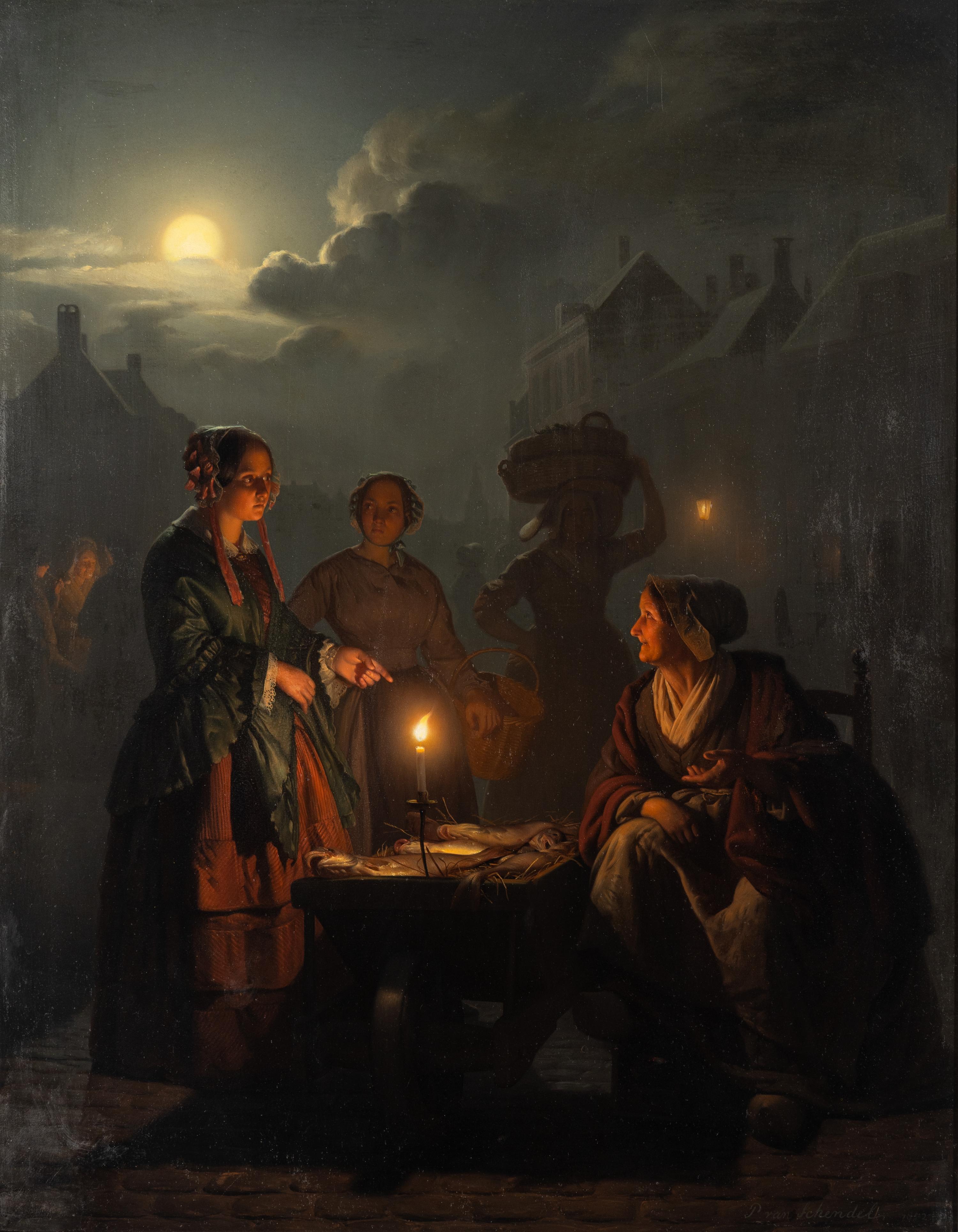 Petrus van Schendel (Dutch, 1806-1870) — Night Market , 1852