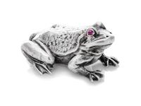 An Edwardian Silver Zoomorphic Figure, Harold Child, London, 1908, of a frog with hardstone cabochon inset eyes.