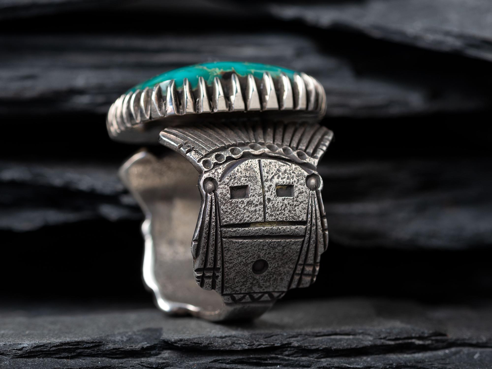 Silver and Royston Turquoise Ring, with Yei Band