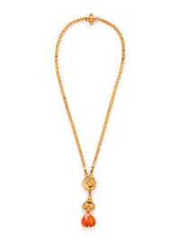 YELLOW GOLD AND SYNTHETIC ORANGE SAPPHIRE NECKLACE