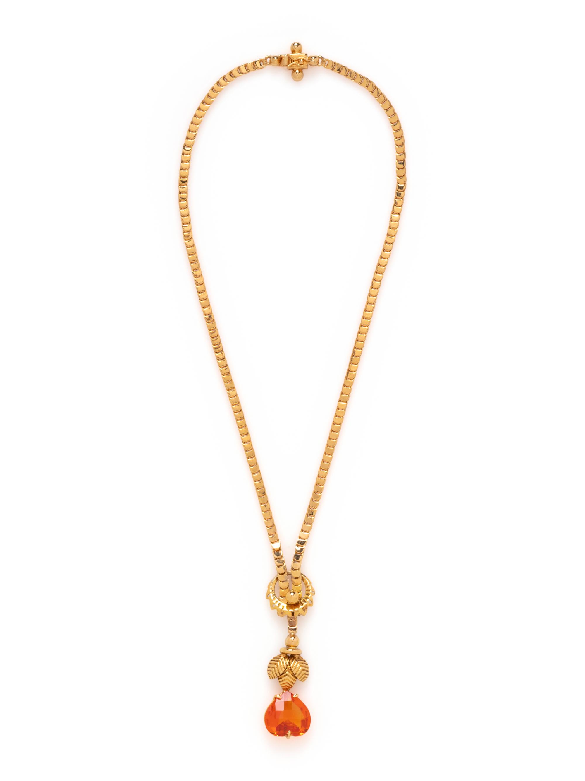 YELLOW GOLD AND SYNTHETIC ORANGE SAPPHIRE NECKLACE