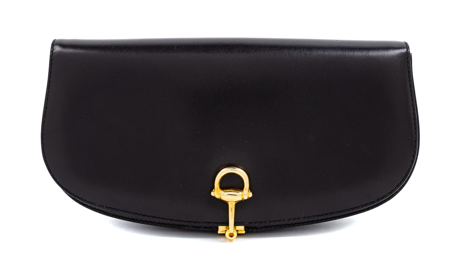 A Gucci Black Leather Vintage Clutch, 5" H x 9.5" W x 1.5" D.