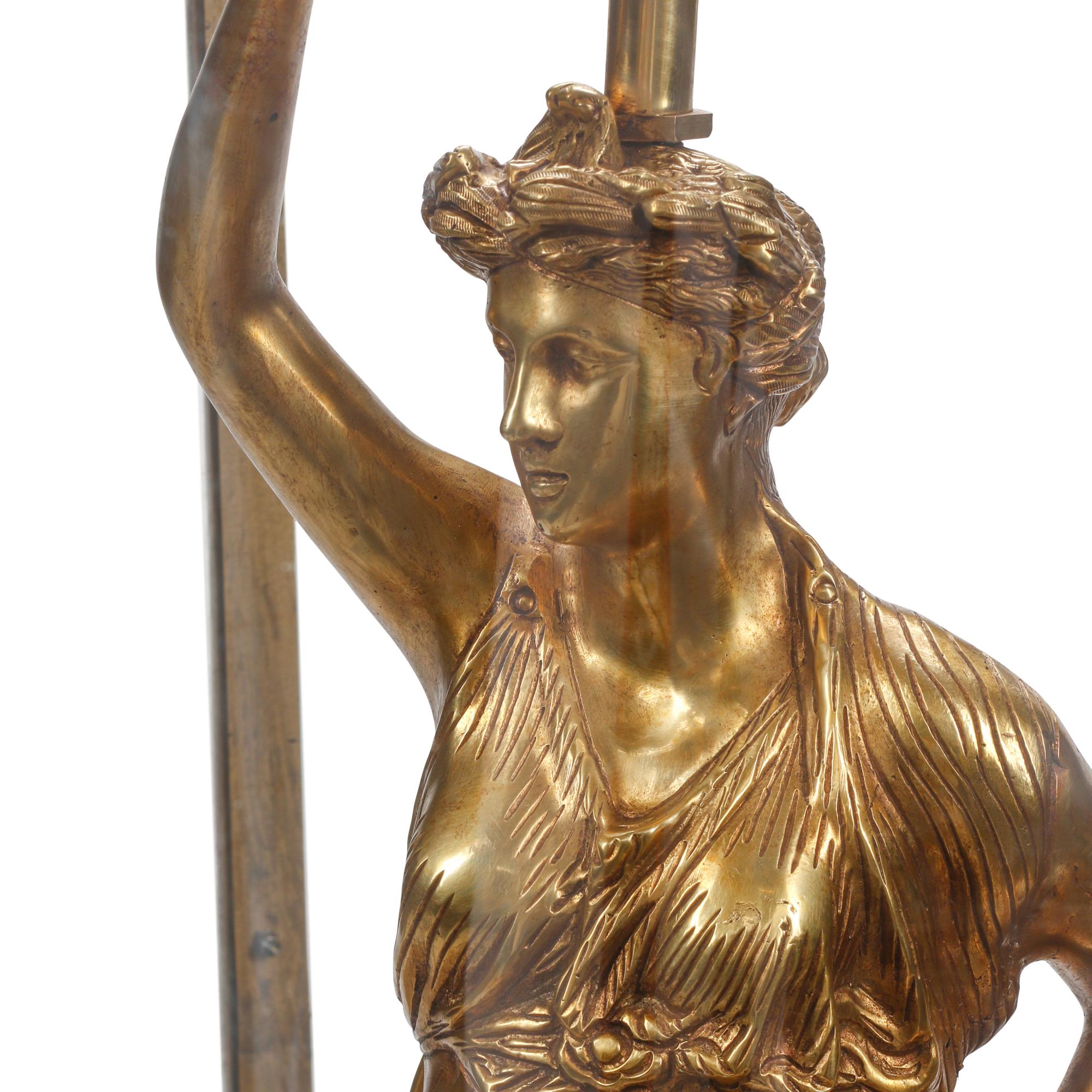 A Pair of Louis XV Style Gilt Bronze Figural Lanterns