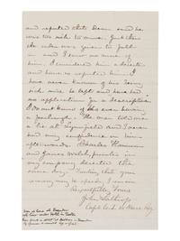 [CIVIL WAR]. Letter regarding cowardice and desertion by soldier Geo. Dean at the Battle of Antietam, written by Captain John Lathrop, 35th Massachusetts Infantry. “Camp near Falmouth, VA,” 5 January 1863.