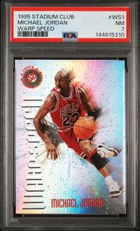 A 1995 Topps Stadium Club Michael Jordan Warp Speed Basketball Card No. WS1 (PSA 7 NM)
