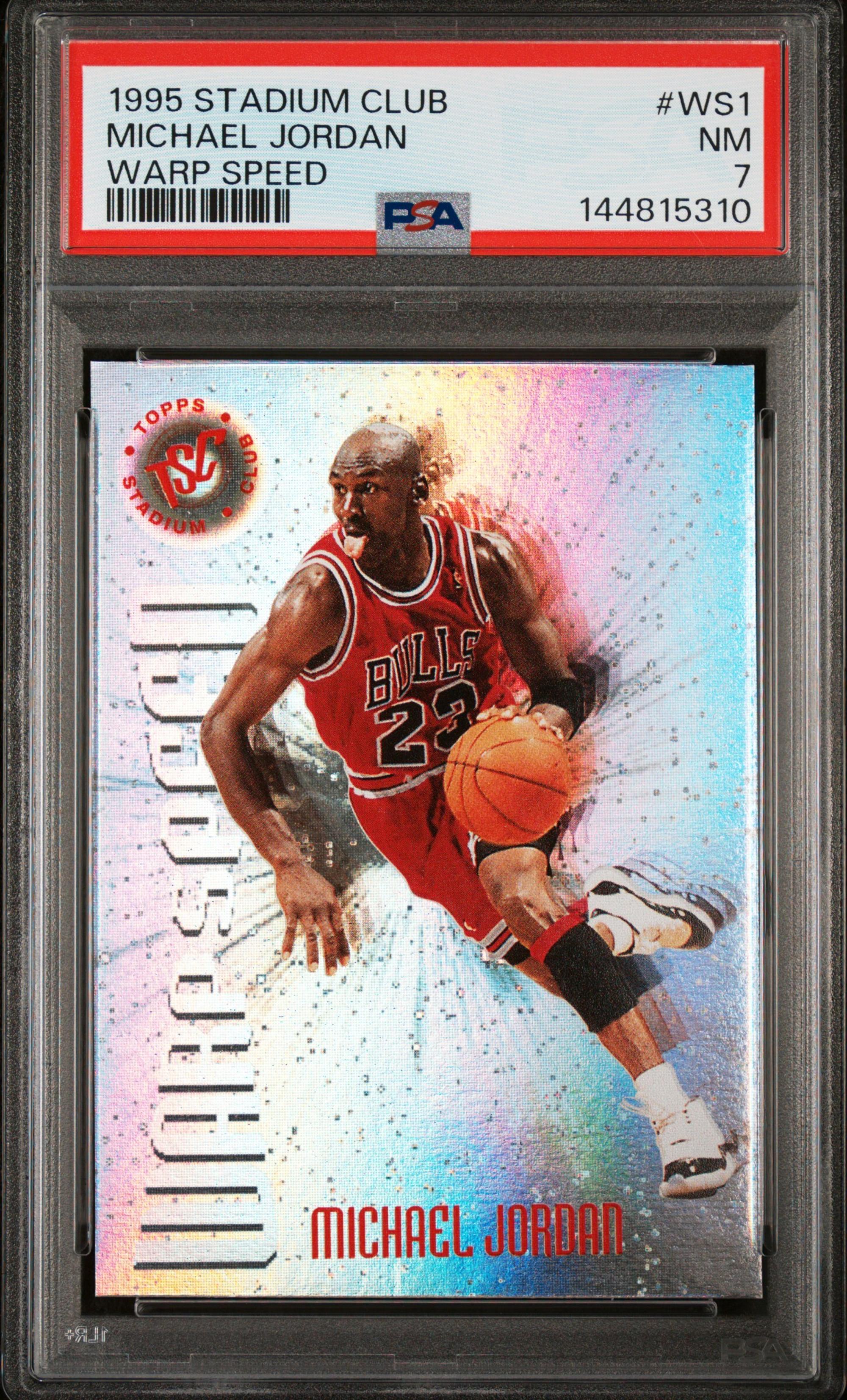 A 1995 Topps Stadium Club Michael Jordan Warp Speed Basketball Card No. WS1 (PSA 7 NM)