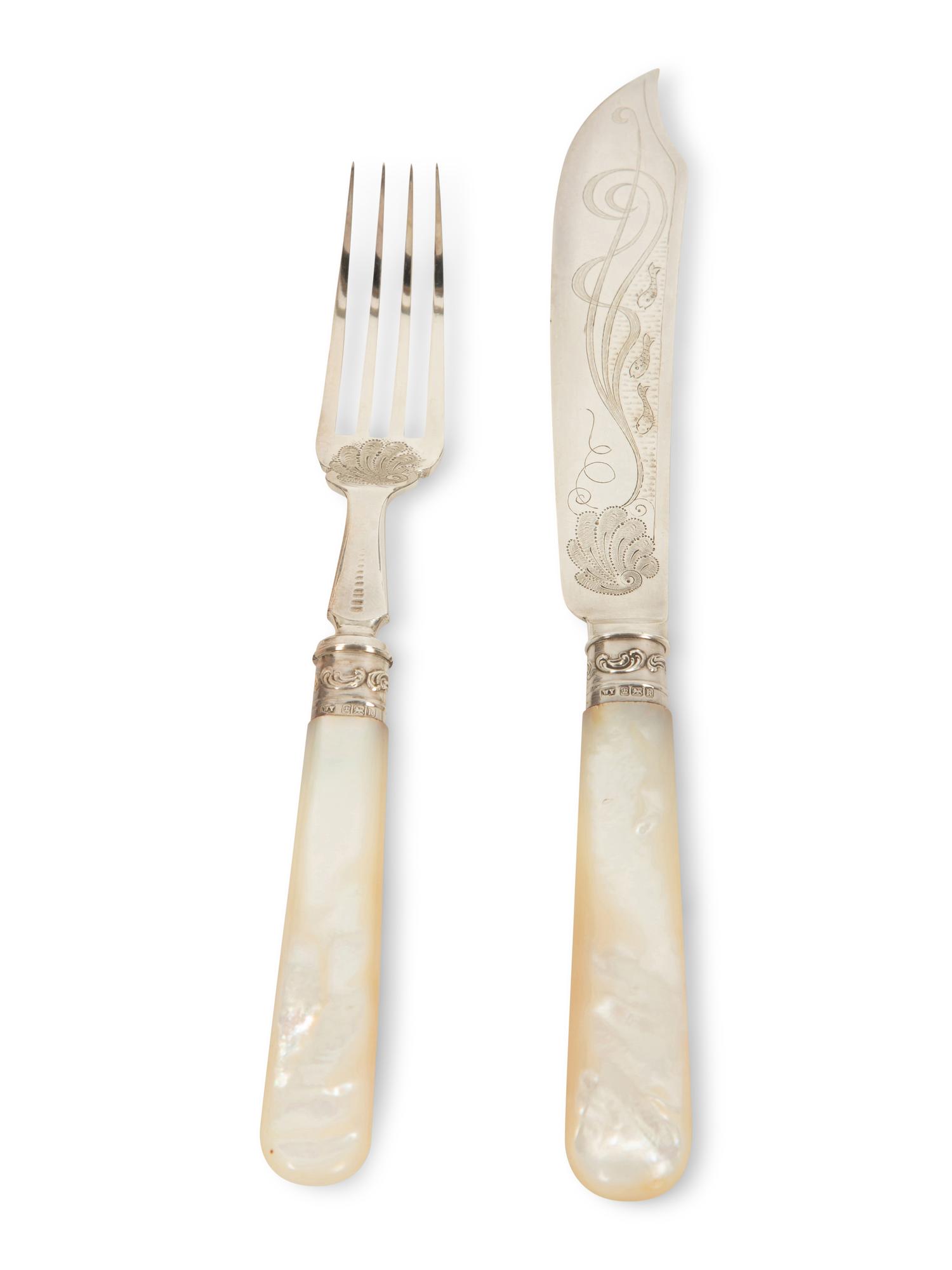 An Edwardian Silver and Mother-of-Pearl Fish Service