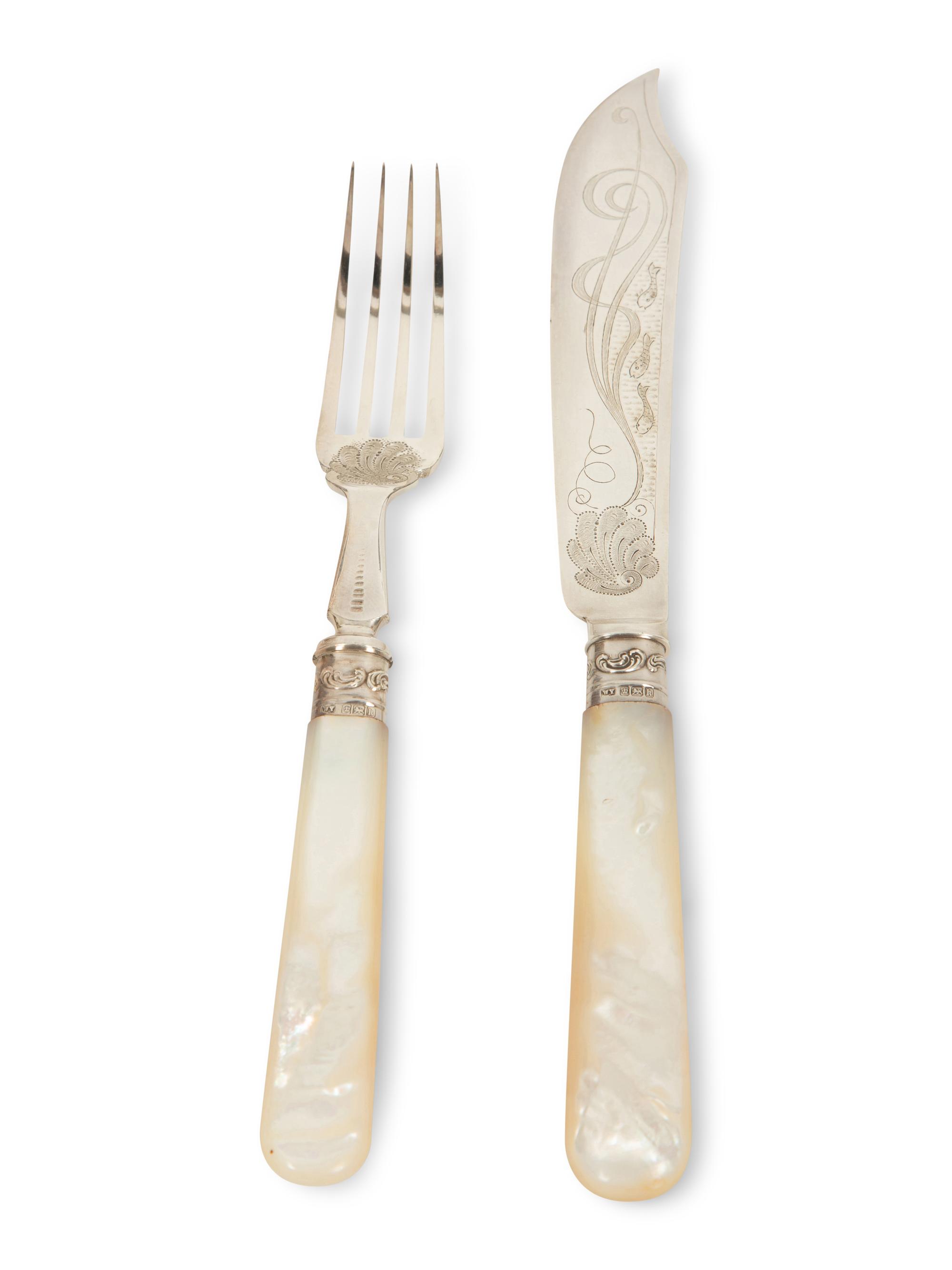 An Edwardian Silver and Mother-of-Pearl Fish Service