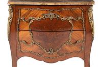 A Louis XV Style Gilt Bronze Mounted Marquetry Marble-Top Commode