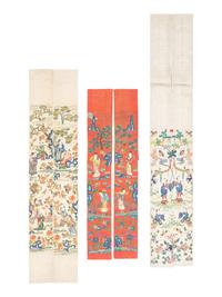 Thirteen Embroidered and Woven Silk Articles