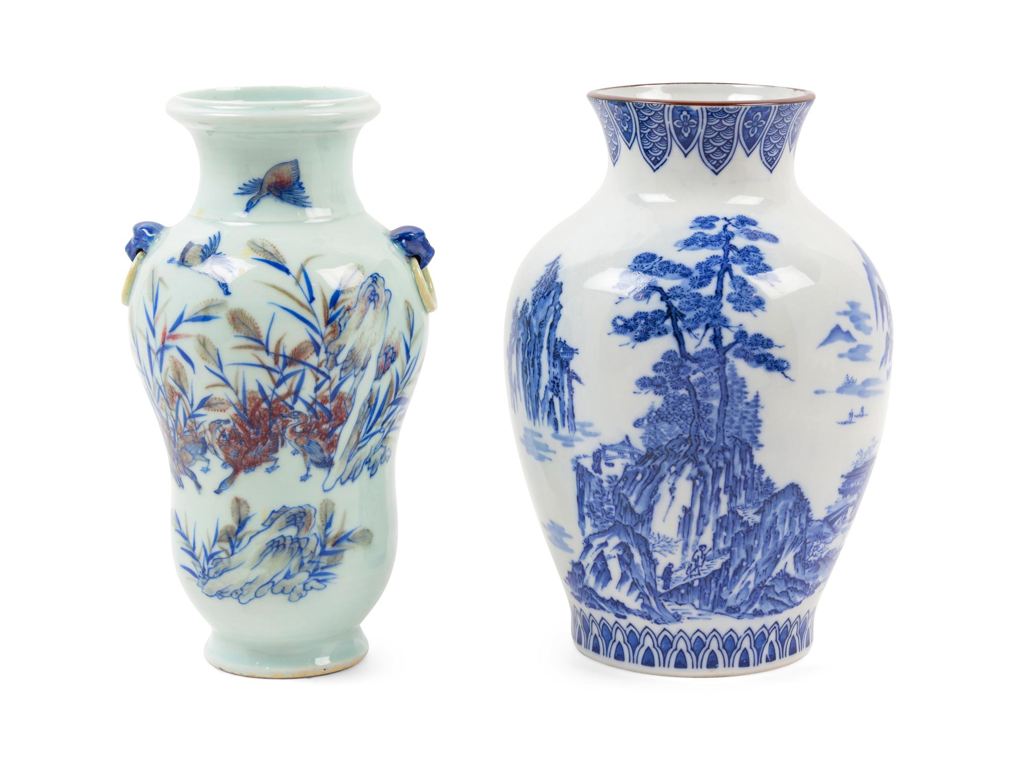 Two Japanese Blue and White Porcelain Vases