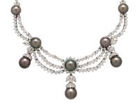 DIAMOND AND GRAY CULTURED PEARL FESTOON NECKLACE