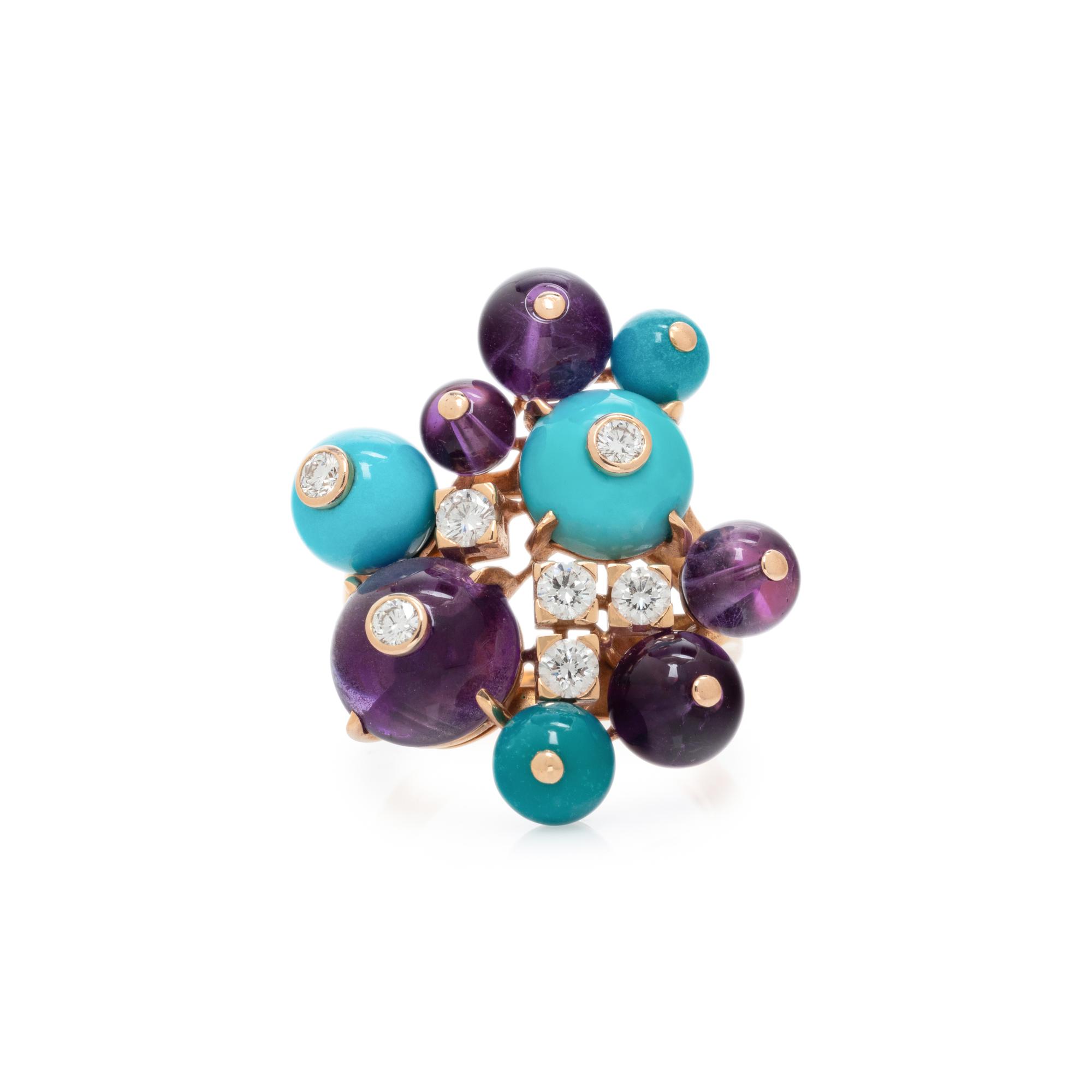 CARTIER, DIAMOND, AMETHYST AND TURQUOISE 'DELICES DE GOA' RING