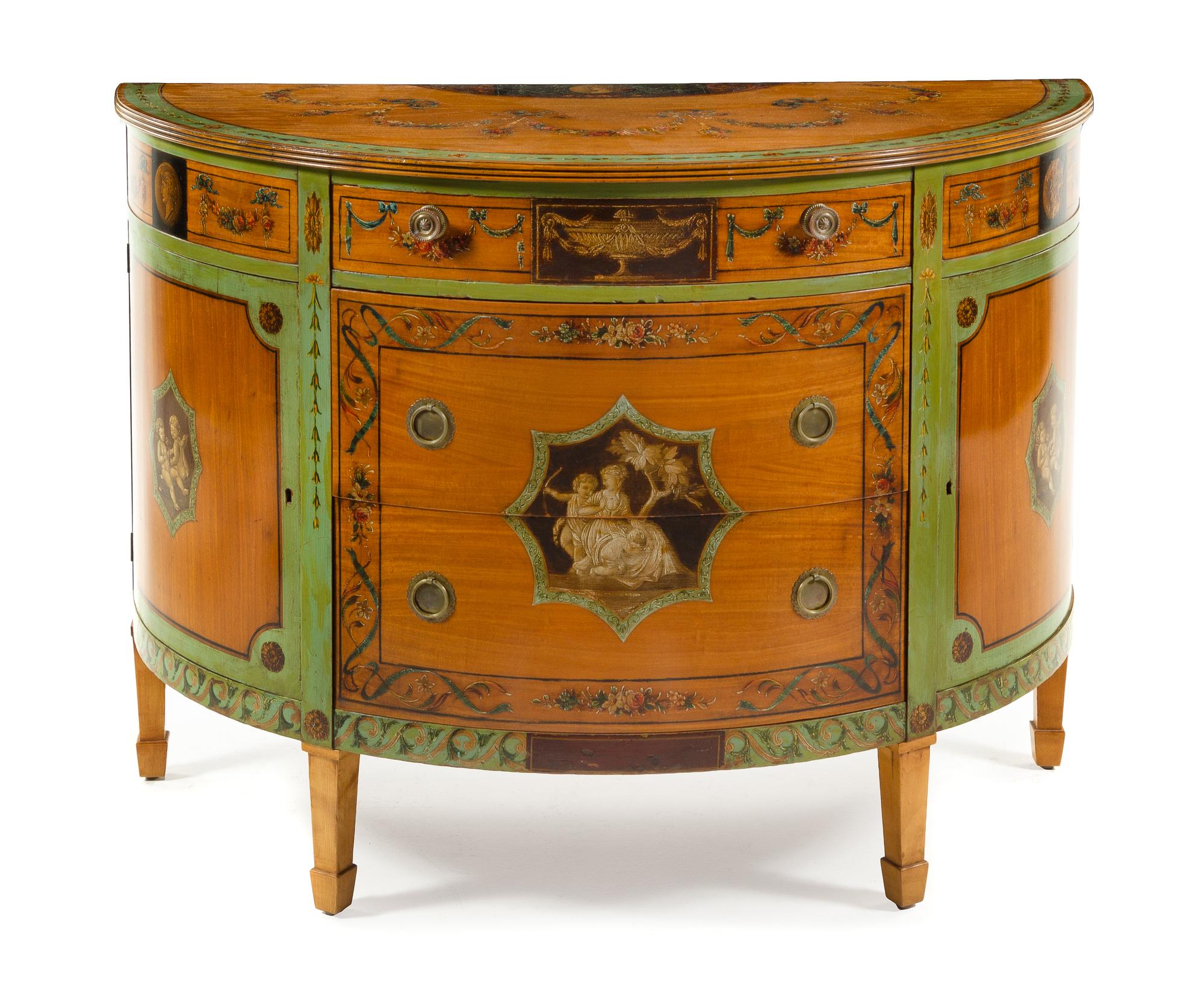 A George III Style Painted Satinwood Cabinet Height 36 1/2 x width 49 5/8 x depth 23 inches. — EARLY 20TH CENTURY