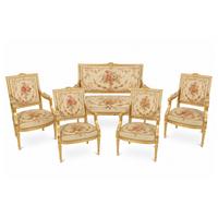 A Louis XVI Style Giltwood Five-Piece Salon Suite