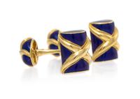 A Pair of 18 Karat Yellow Gold and Blue Enamel Cufflinks, Schlumberger for Tiffany & Co., 10.40 dwts.