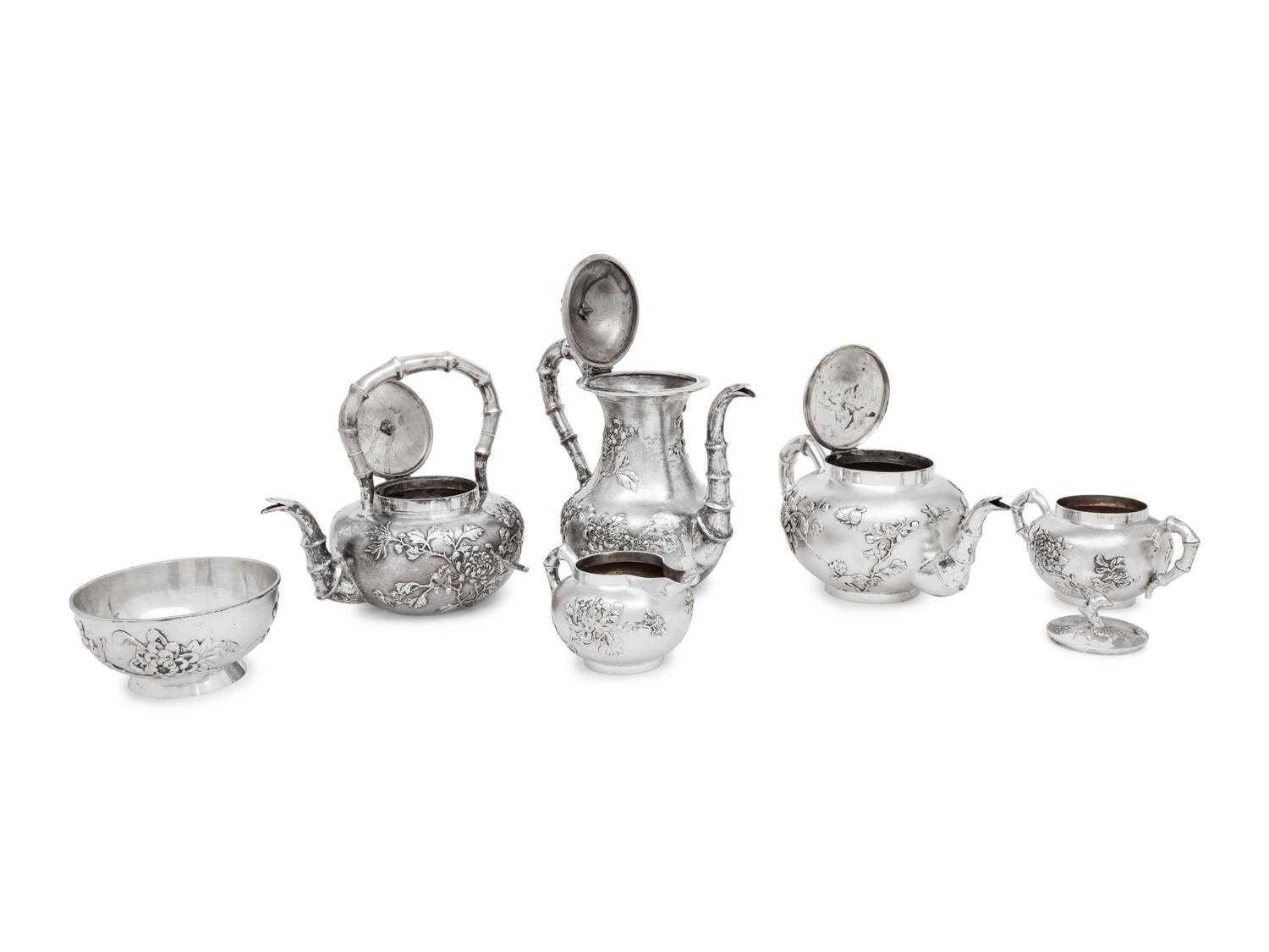 A Chinese Export Eight-Piece Silver Tea and Coffee Service