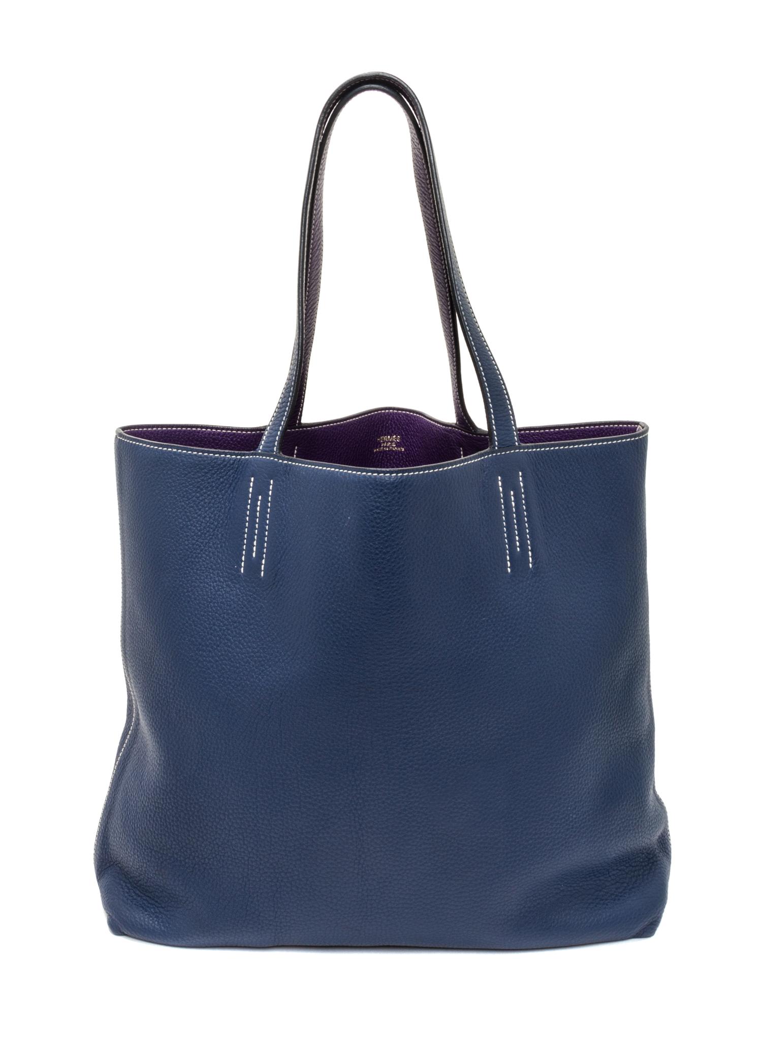An Hermes Bleu/Violet 45cm Taurillon Clemence Double Sens Tote, 17.5" x 15.5" x 5".
