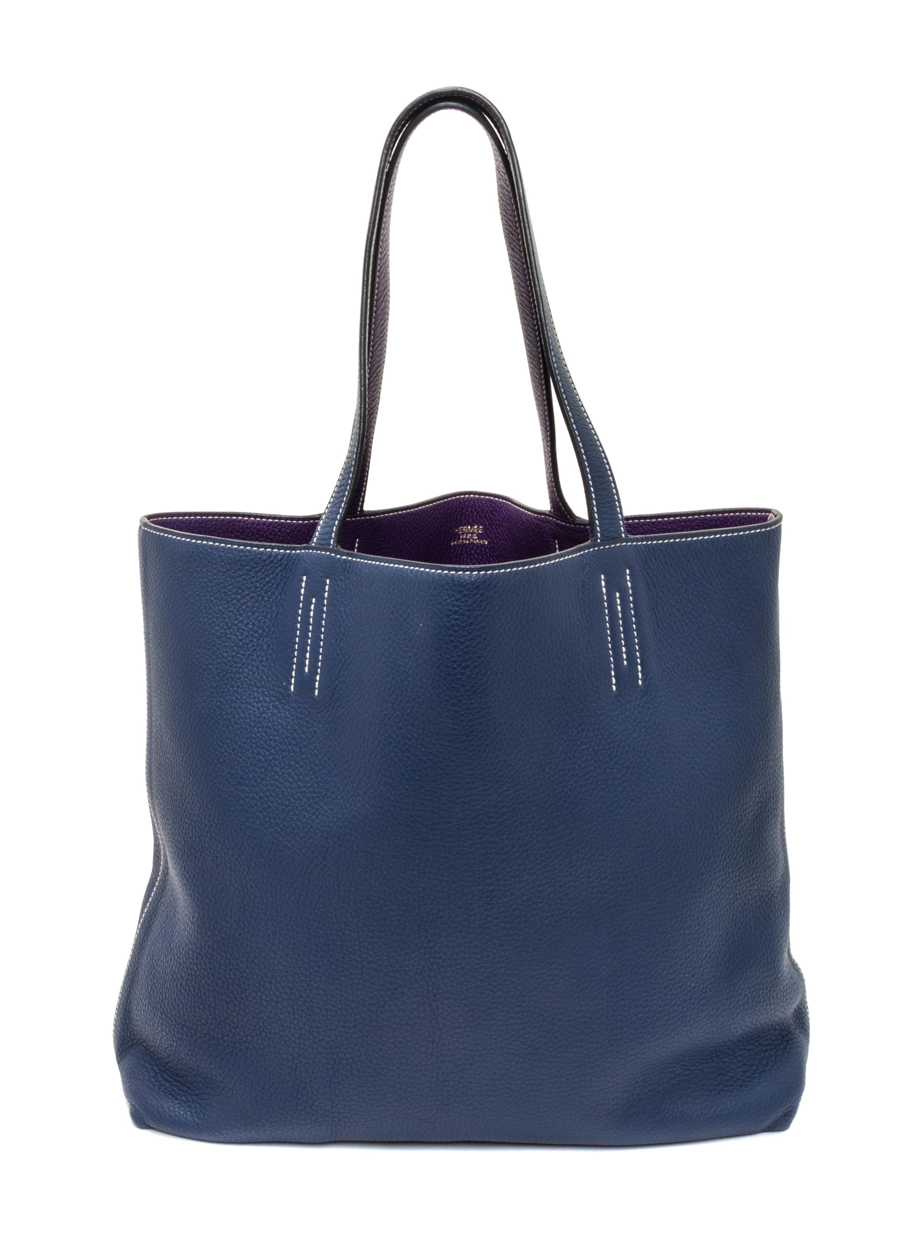 An Hermes Bleu/Violet 45cm Taurillon Clemence Double Sens Tote, 17.5" x 15.5" x 5".