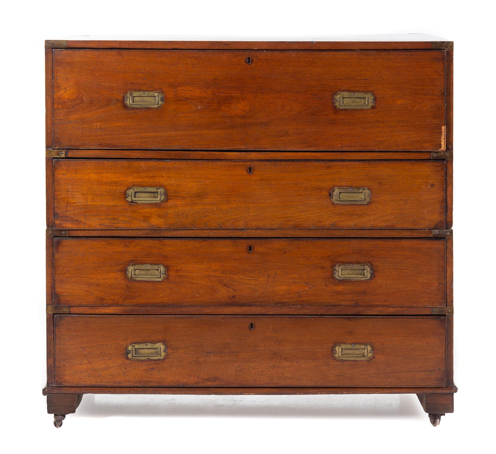 A George III Style Campaign Chest Height 40 1/2 x width 41 1/4 x depth 20 1/8 inches. — 19TH CENTURY