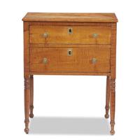 Federal two-drawer figured maple work table circa 1815