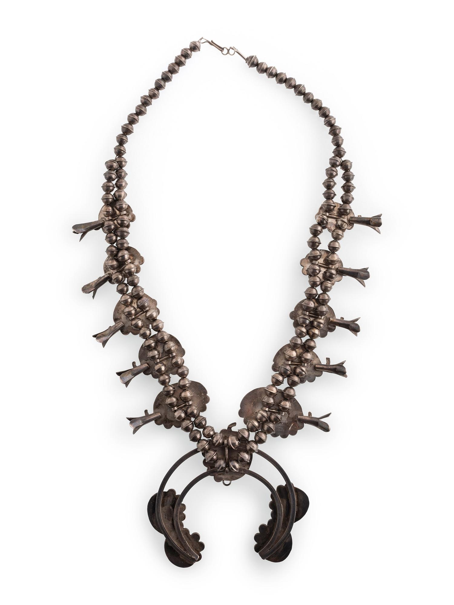 Navajo Silver and Turquoise Squash Blossom Necklace