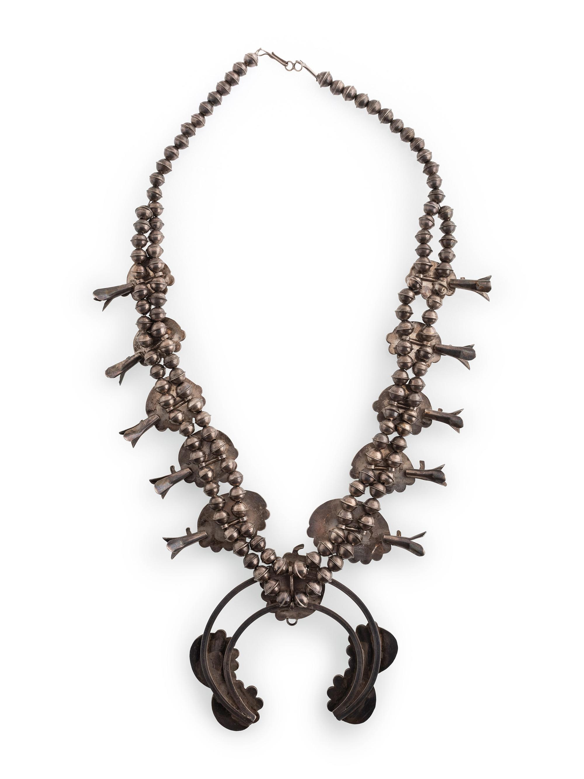 Navajo Silver and Turquoise Squash Blossom Necklace