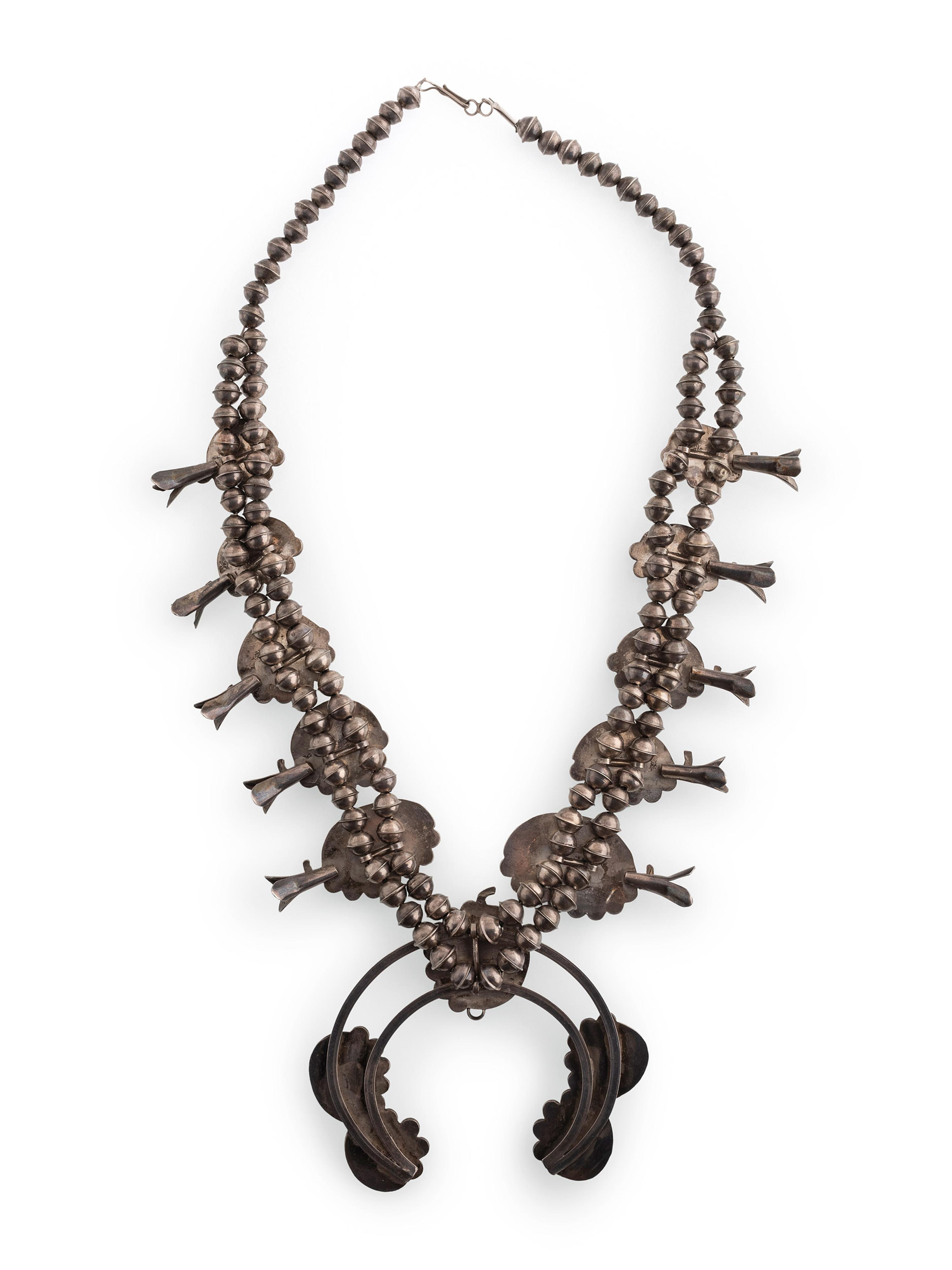 Navajo Silver and Turquoise Squash Blossom Necklace