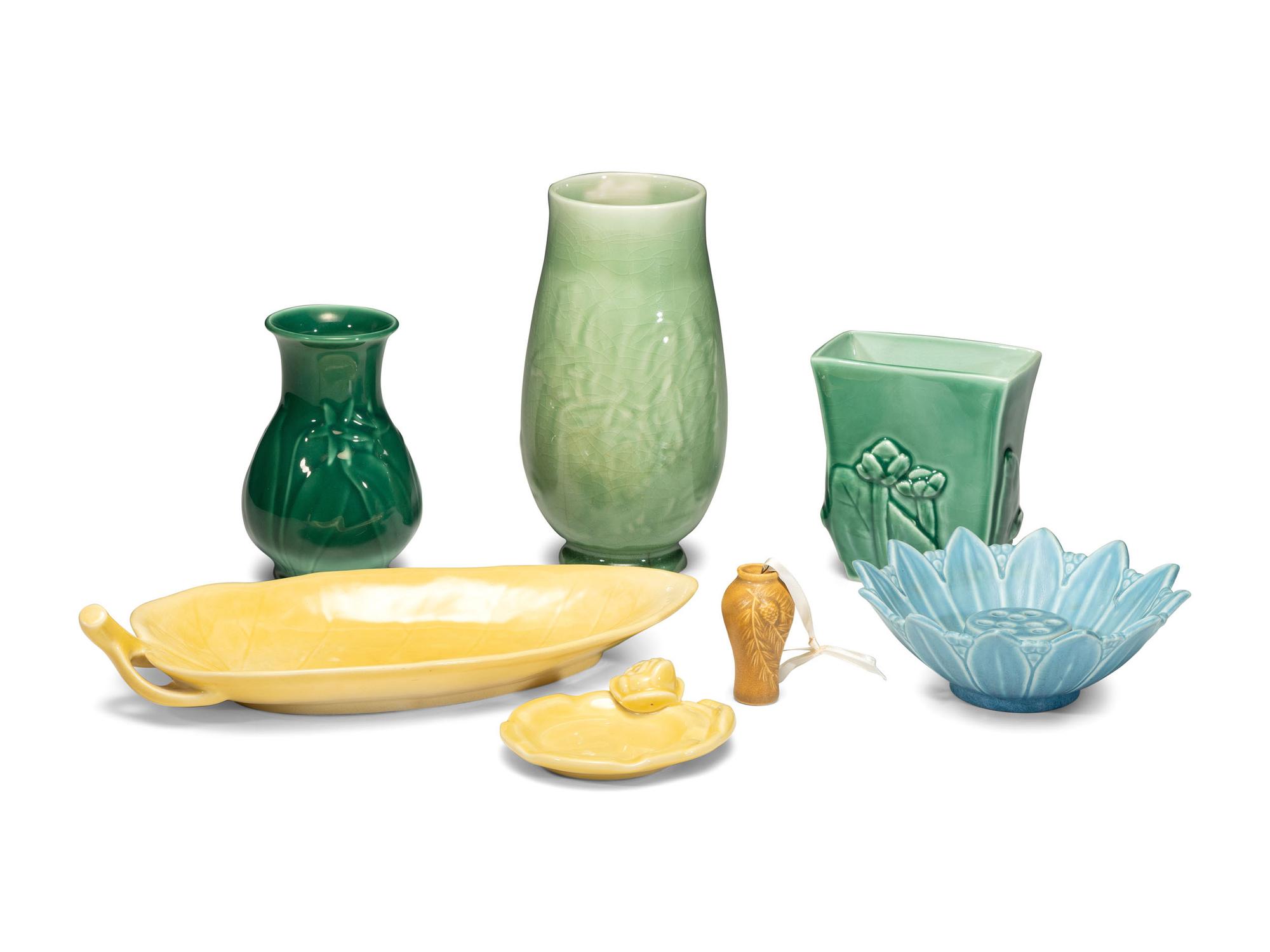 Six Rookwood Pottery Floral and Foliate Decorated Table Articles