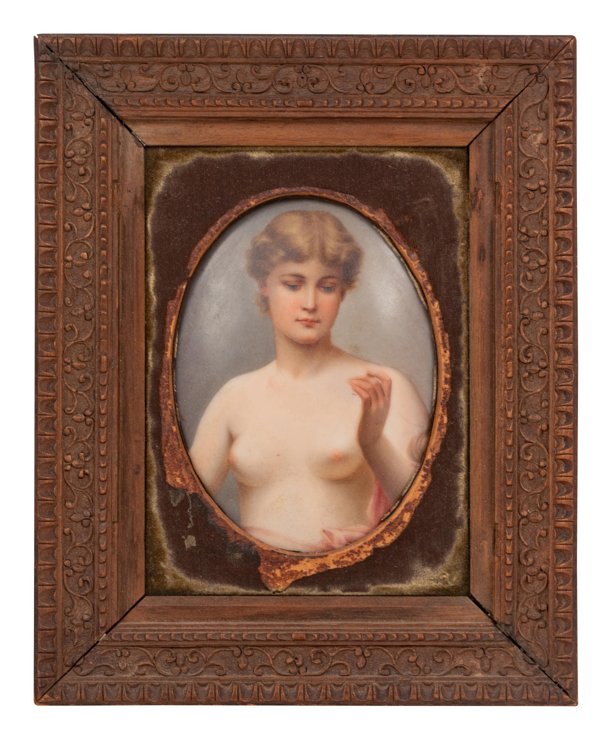 A German Painted Porcelain Plaque, after Friedrich Paul Thumann (German, 1834-1908)
