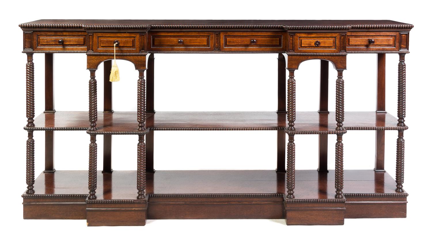 A George III Style Oak Server Height 42 1/4 x width 84 x depth 18 3/4 inches. — LATE 19TH CENTURY