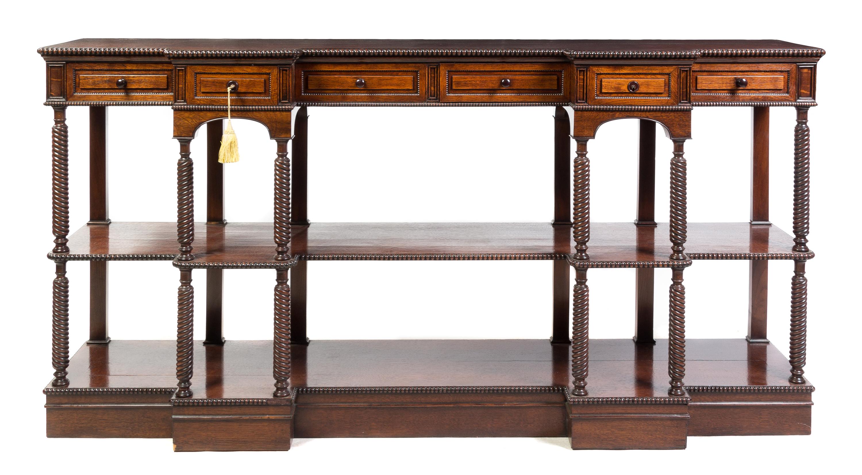 A George III Style Oak Server Height 42 1/4 x width 84 x depth 18 3/4 inches. — LATE 19TH CENTURY