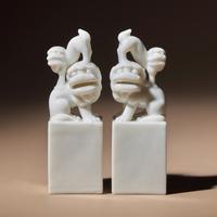 A Pair of Chinese Blanc-de-Chine Porcelain Fu Lion Seals, 18th/19th Century — 清中期 德化白瓷太獅少獅印章一對