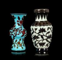 Two Chinese Black Overlay Glass Vases