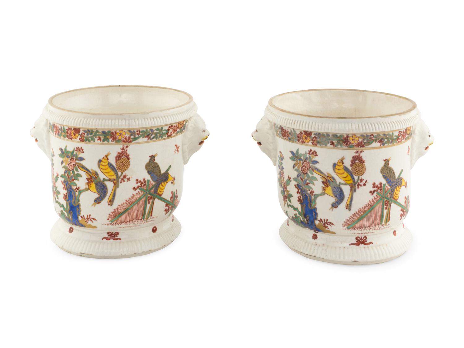 A Pair of French Chinoiserie Decorated Soft-Paste Porcelain Wine Coolers ( Seaux à Bouteille )